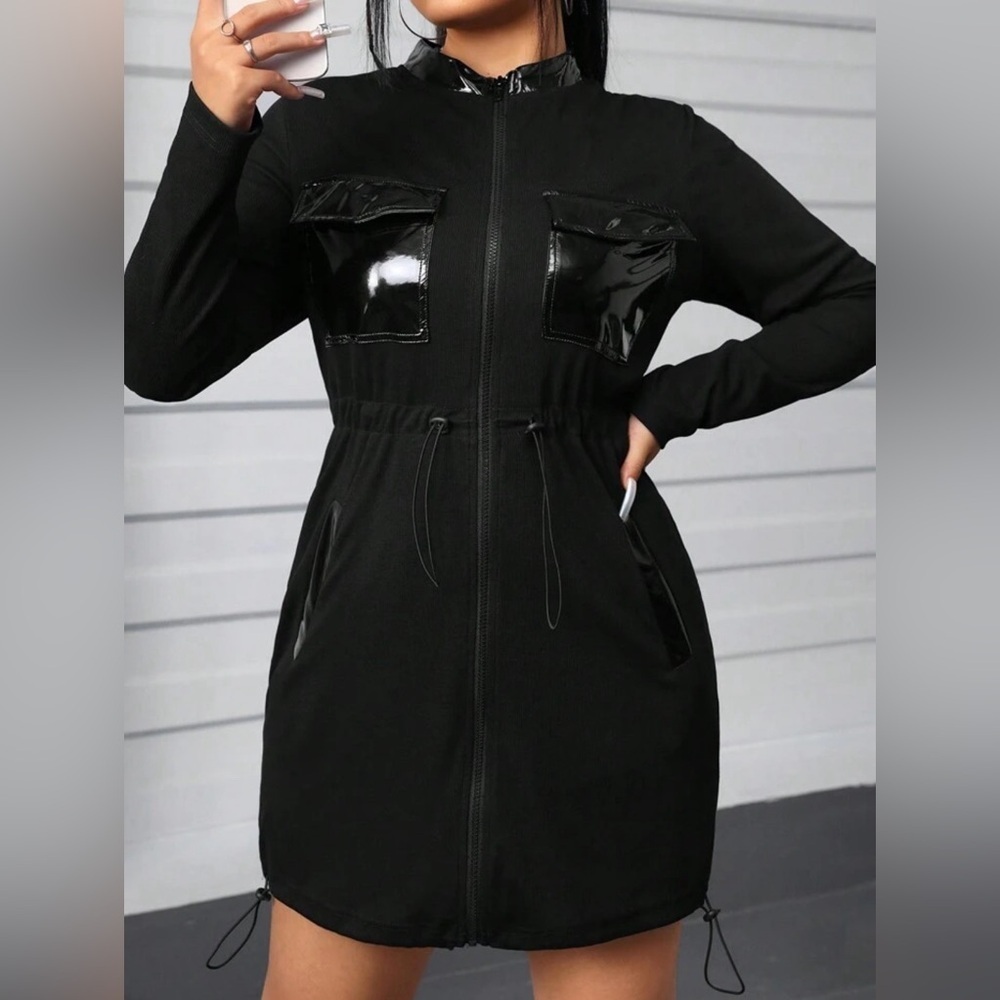 🟠 Fashion Nova Nadia Black Zip Dress Size Small New w/ Tag